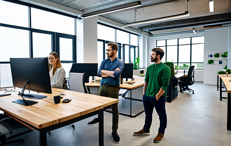 덴마크 스타트업 및 혁신 산업 - Green-Tech Startup**

"A team of young professionals in a modern, eco-friendly office space, collabo...