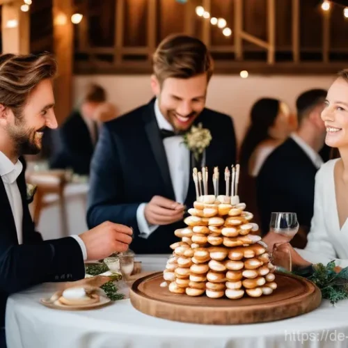 덴마크 전통 결혼식 문화 - **Hygge Wedding Feast with Kransekage:**
    "A cozy and heartwarming Danish wedding reception scene...