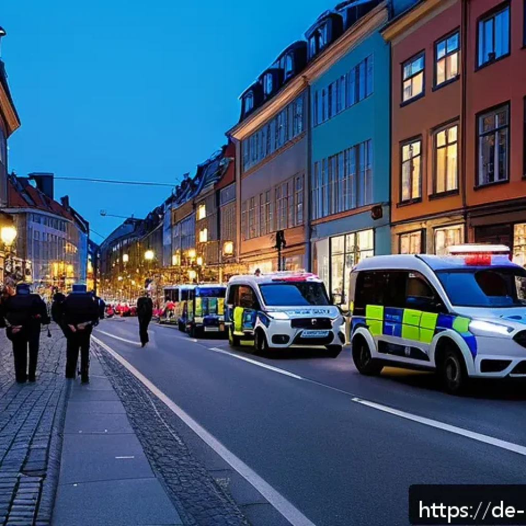 덴마크에서 발생한 주요 사건사고 - A vibrant urban scene in Copenhagen showing increased police presence at a busy city intersection du...