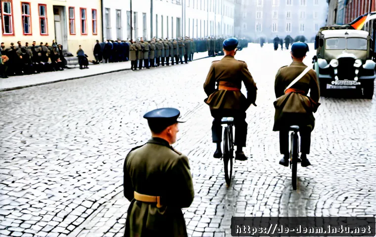 Home 17 덴마크 제2차 세계대전 영향 - Photorealistic historical scene of Copenhagen during the German occupation in World War II, early mo...